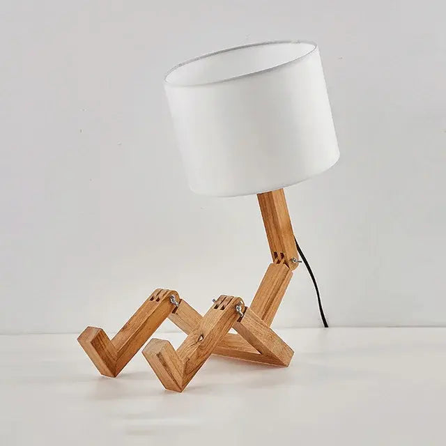 Table Lamp Robot Shape, Wooden Light