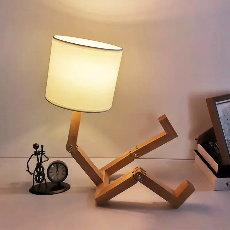 Table Lamp Robot Shape, Wooden Light