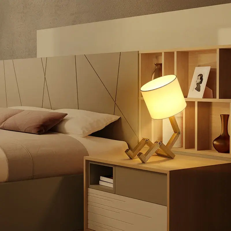 Table Lamp Robot Shape, Wooden Light