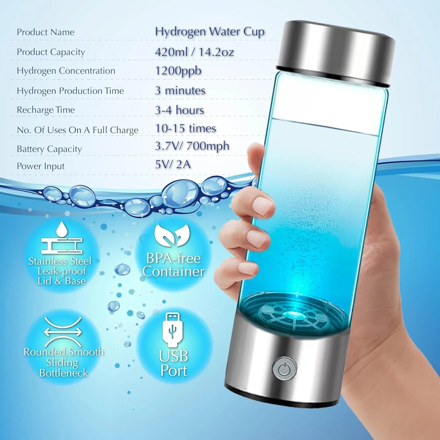 Hydrogen Water Bottle, Hydrogen Generating