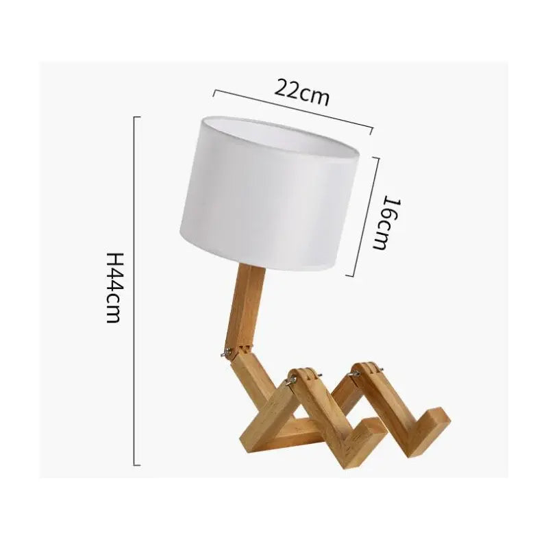 Table Lamp Robot Shape, Wooden Light