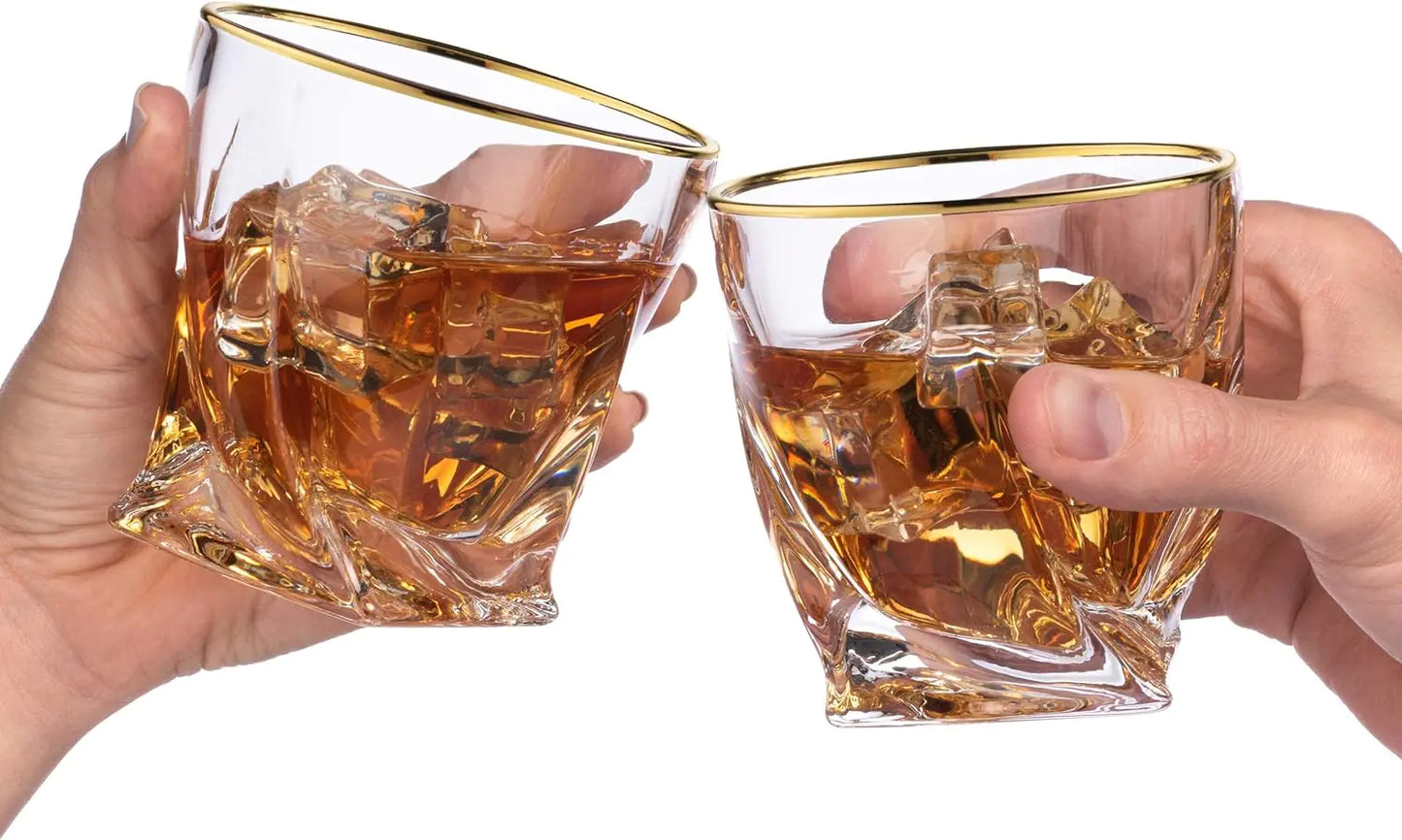 Gold Rimmed Twisted Whiskey Glasses Set Of 4