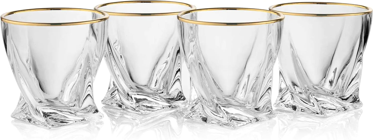 Gold Rimmed Twisted Whiskey Glasses Set Of 4