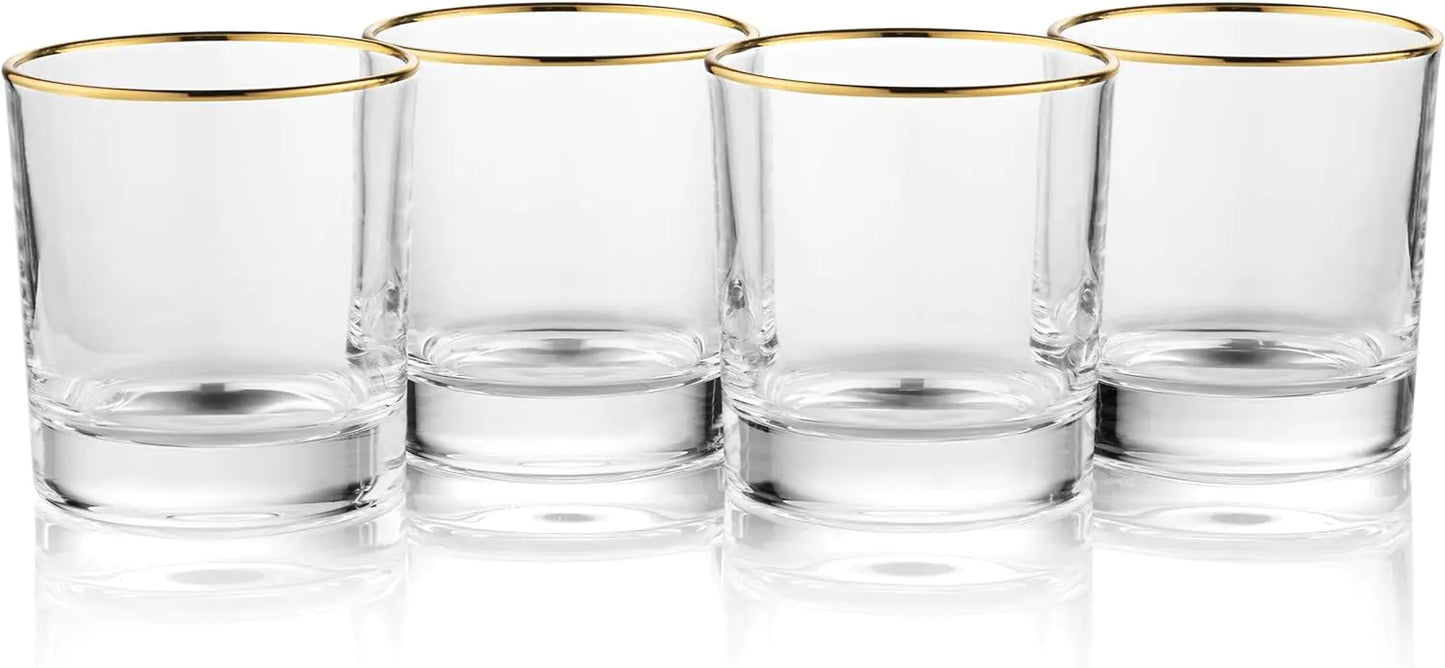 Gold Rimmed Whiskey Glasses Set Of 4 Tumbler