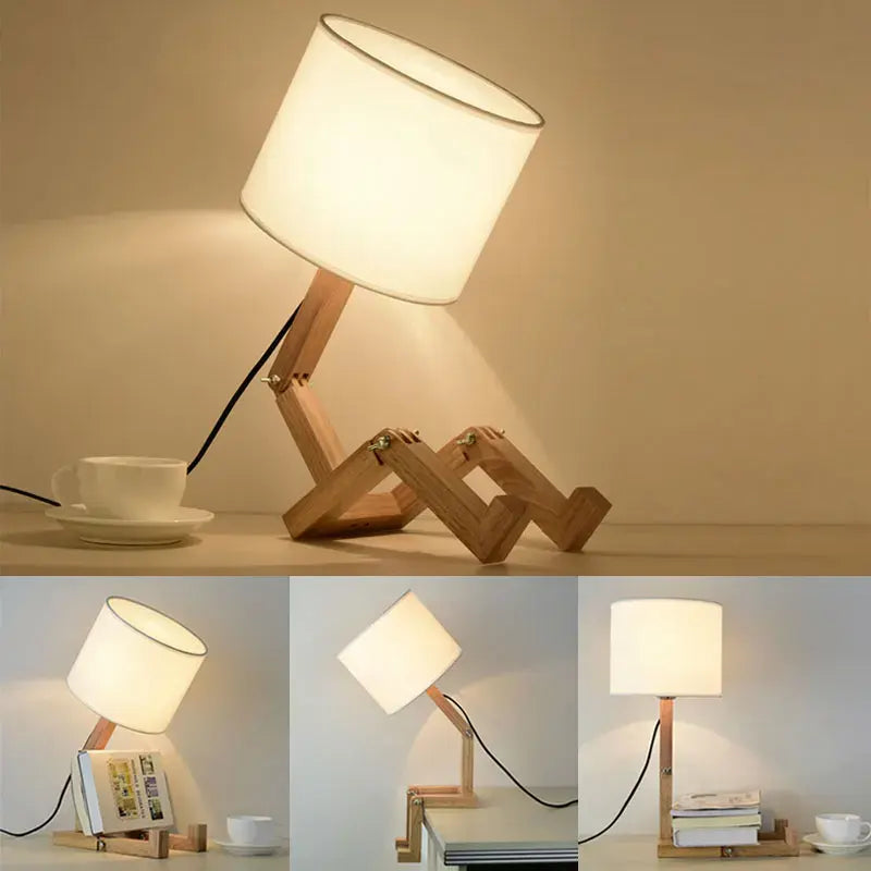 Table Lamp Robot Shape, Wooden Light