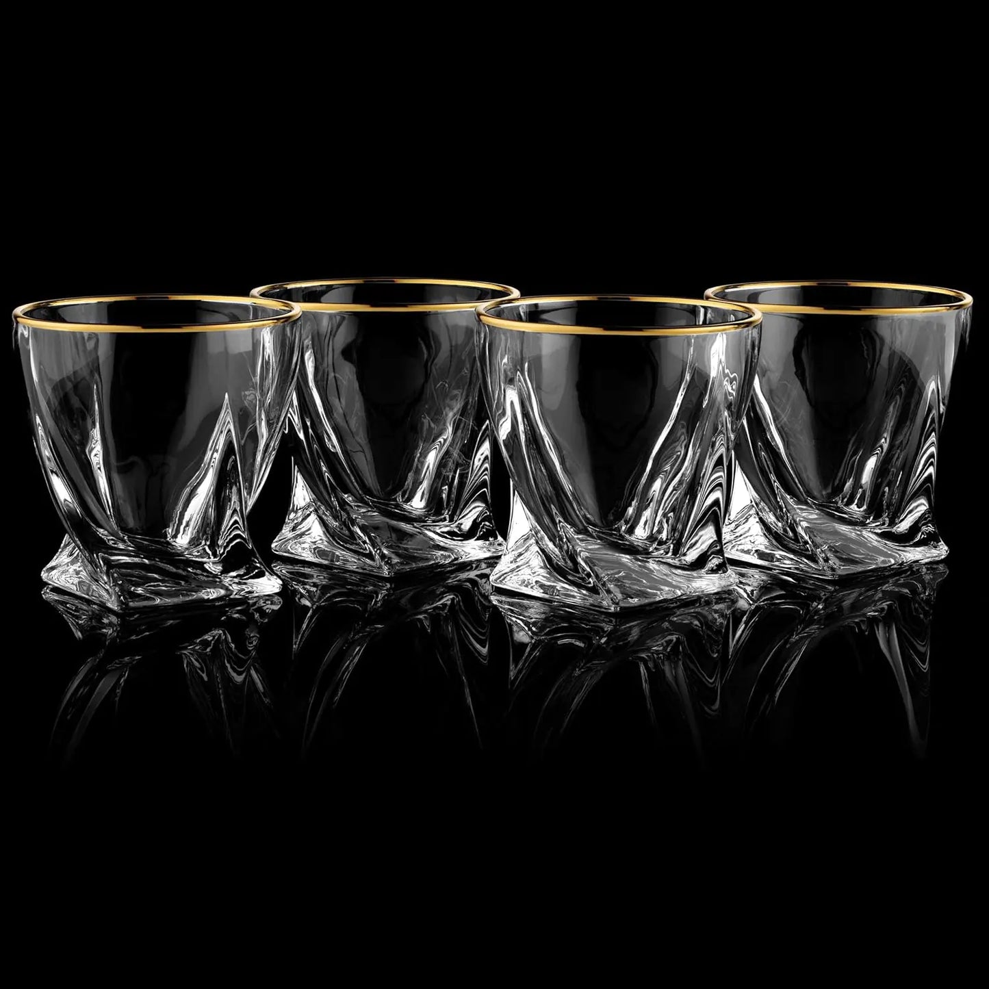 Gold Rimmed Twisted Whiskey Glasses Set Of 4