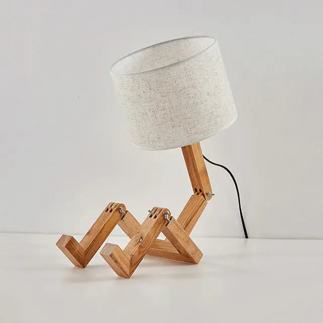 Table Lamp Robot Shape, Wooden Light