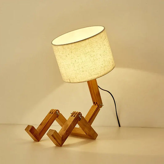 Table Lamp Robot Shape, Wooden Light